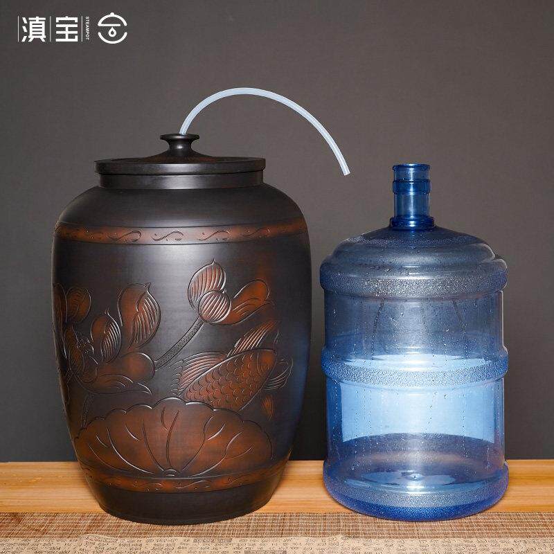 储水桶陶瓷水盖缸储水用家用式带子抽老水茶台泡储水罐装纯茶净水