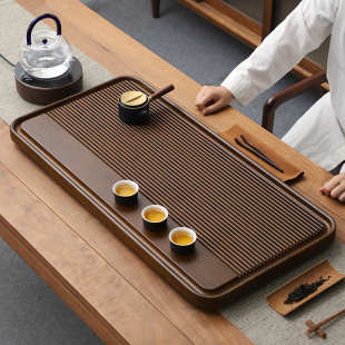 干泡带排水功夫茶台 简约现代茶盘家用整块实木办公室茶海电木款