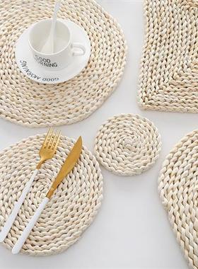 拍摄道具垫子天然玉米皮手工草编加隔热茶垫桌垫耐热砂锅盘杯餐垫