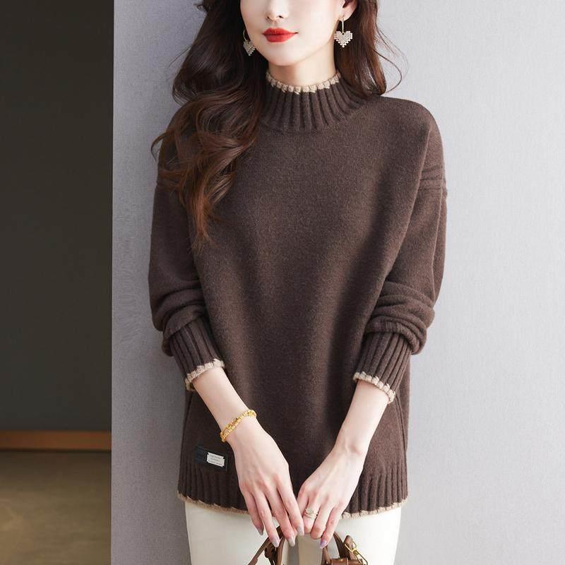 特大码半高领羊毛衫女冬季宽松妈妈装加肥针织打底衫时尚内搭毛衣