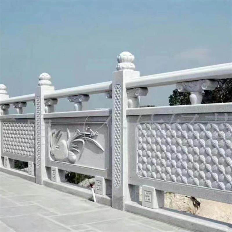 芝麻白河道石护栏 户外庭院仿古中式石围栏园林景区古建石栏杆