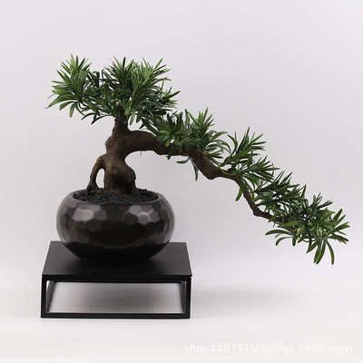 现代新中式家居仿真迎客松盆景摆件酒店样板房仿真植物装饰品软装