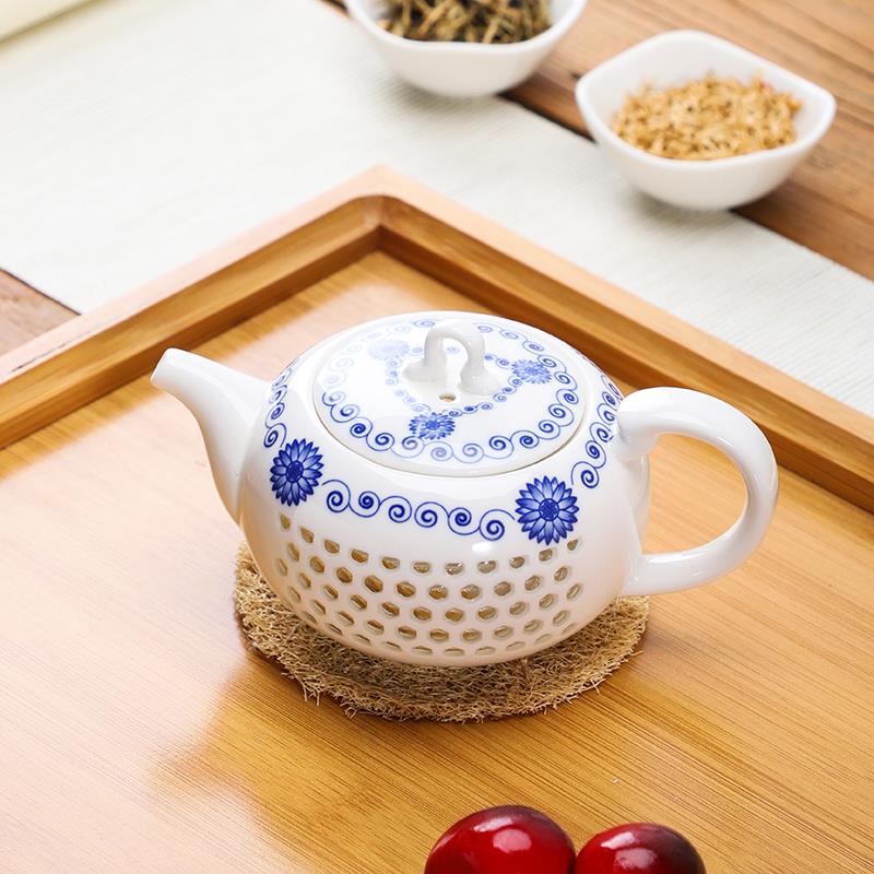 德化白瓷中式茶具玲珑镂空茶壶家用陶瓷功夫茶具单个泡茶壶手抓壶
