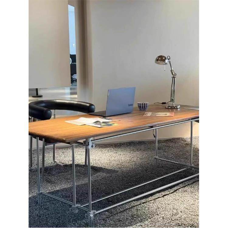 包豪斯光轴榆木书桌覆古工业风办公桌设计师餐桌工作室会议桌子