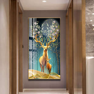 镶钻晶瓷玄关装饰画走廊竖版现代简约客厅挂画过道装饰壁画免打孔