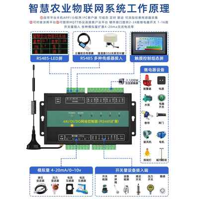 4g远程定时开 关控制器智能大棚温湿度光照氮磷钾土壤通风温室卷
