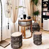 新款 紫叶山月茶煮桌阳台烧烤小桌茶陶炉圆形茶电几小型围炉茶桌椅