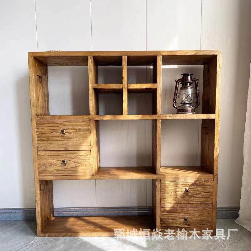 中式老榆木博古架老榆木书柜多宝阁茶室置物架办公室展示柜收纳架