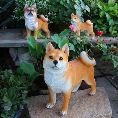 宠物狗犬模萌型1856-186秋田犬客摆件庭院花园厅家居装柴饰动物雕