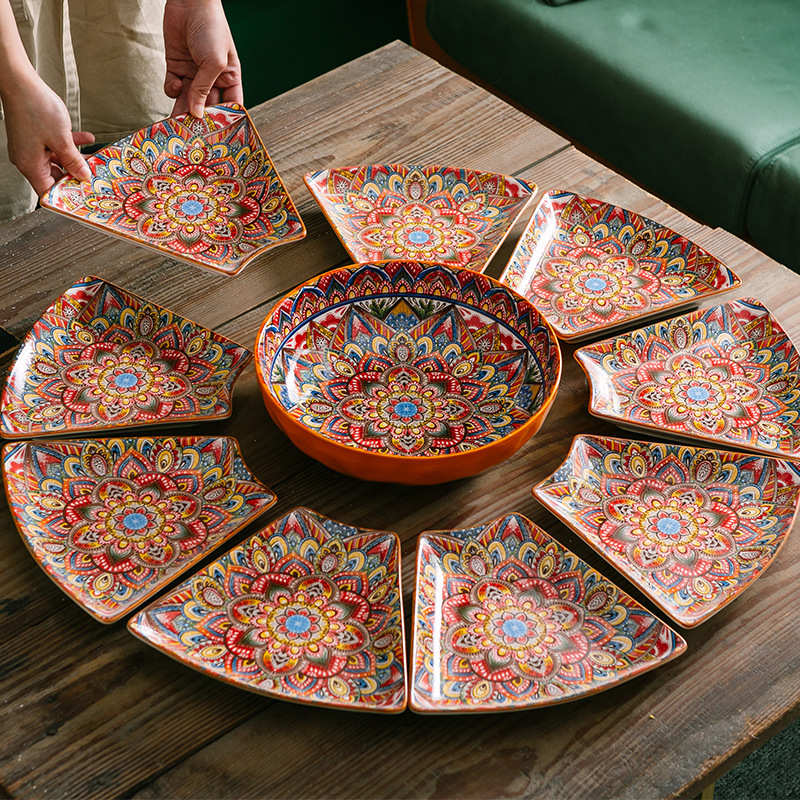 外贸热销家用碗碟批发复古饭碗汤碗酸菜鱼大碗高颜值菜盘拼盘套装