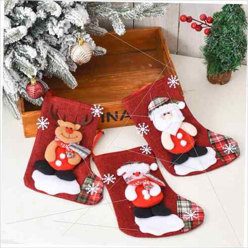Linen Christmas stocking Christmas gift bag pendant