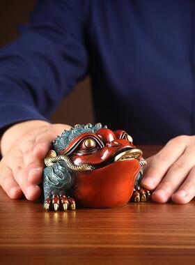 彩金蟾摆件办室家居室铜内桌面蟾蜍工车摆件《艺礼品铜金小蟾公摆