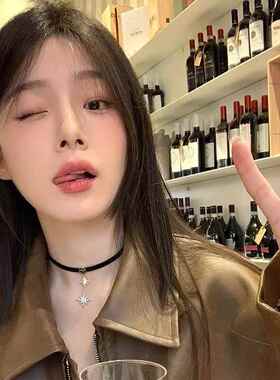 甜酷美拉德八芒星choker颈链pu皮