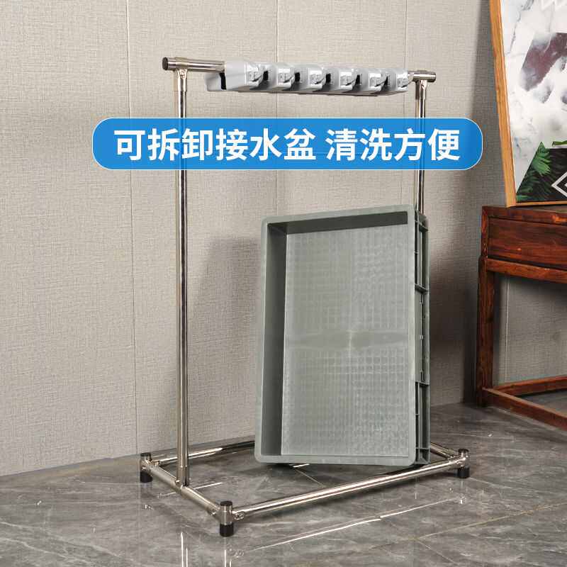 不锈钢落地式拖把架可移动商用置物架墩布扫把架清洁工具收纳架子