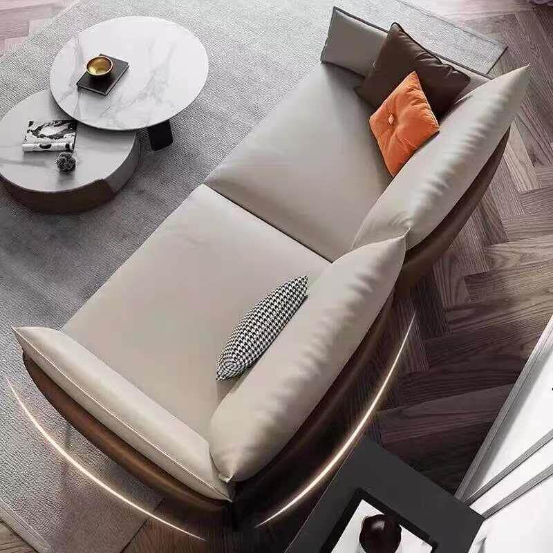 办公沙发意式人皮务艺三简约商休无品牌/闲位会客接待室客厅办公