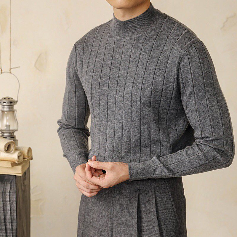 香港秋冬半高领毛衣男休闲修身免烫打底衫套头绅士羊毛保暖针织衫