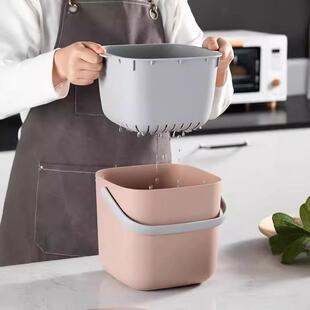 厨余垃圾桶家用厨房干湿分离桌面收纳桶沥水带提手带盖双层纸篓大
