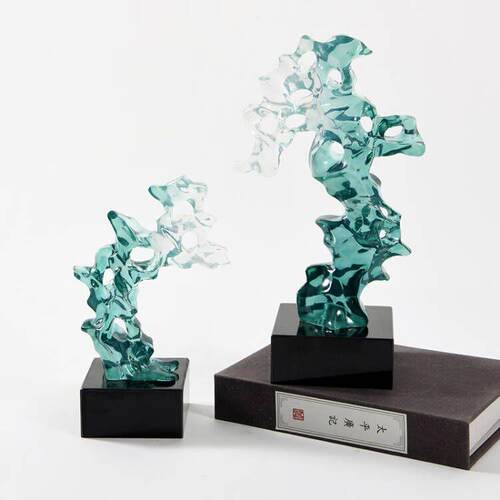 新中式透明石头珊瑚太湖石摆件样板间博古架茶几软装饰品