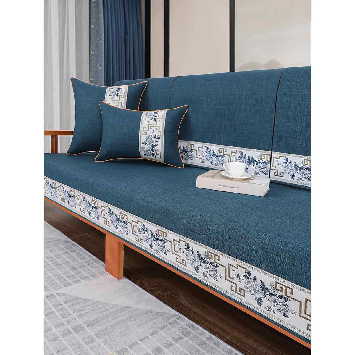 实木沙发垫靠背巾沙发巾中式防滑坐垫红木全盖布四季通用棉麻套罩