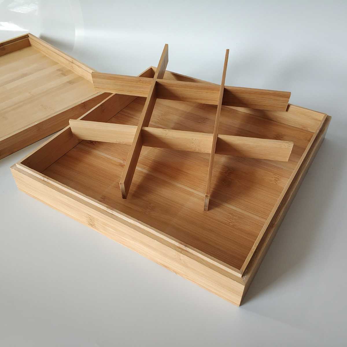 正方带盖九宫格竹收纳盒桌面竹木首饰创意多功能客厅杂物收纳盒