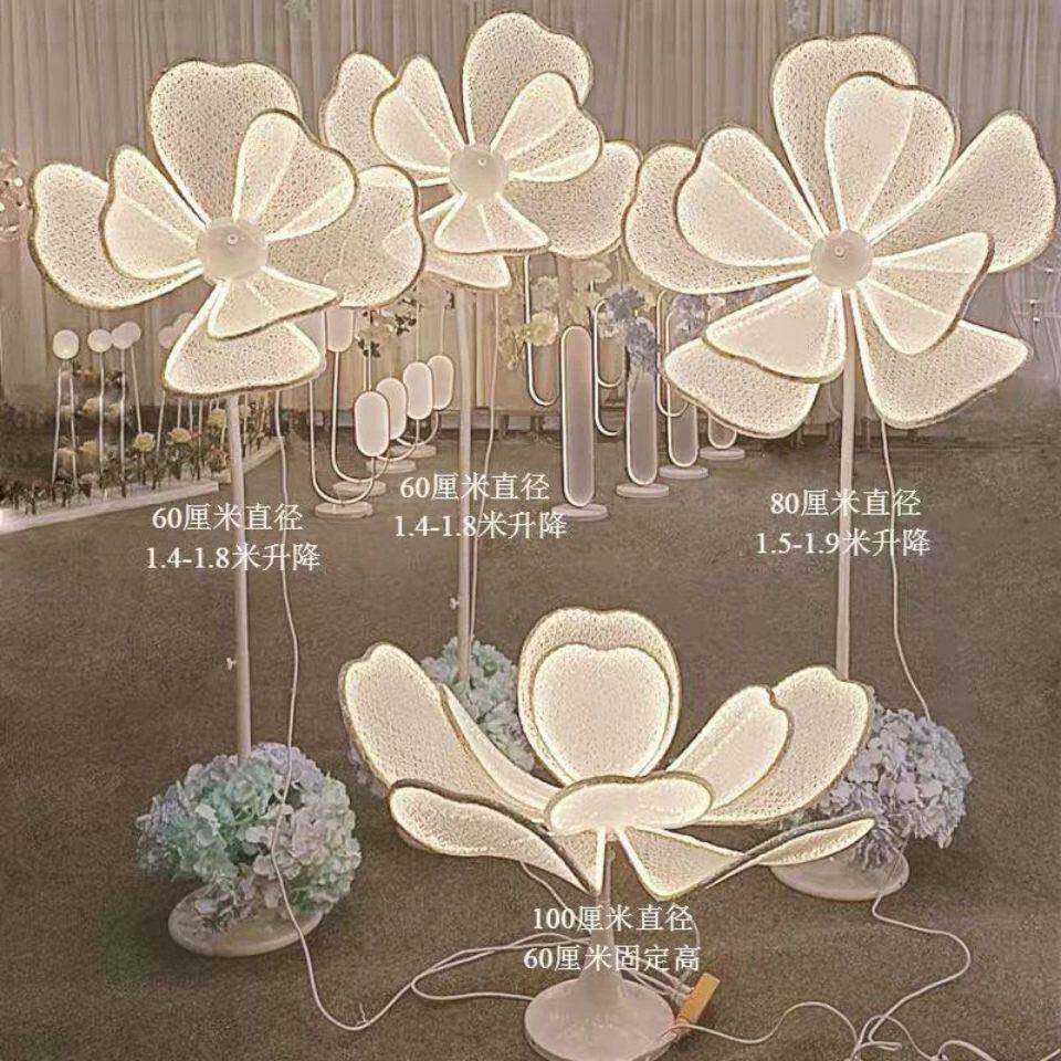 婚庆婚礼道具牡丹花发光路引灯蕾丝铁艺舞台场景装饰布艺背景