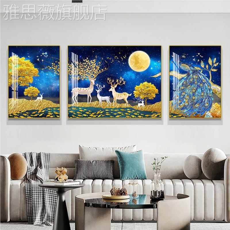 网红北欧景轻奢客饰代厅装画现约大联气简发背墙壁挂画晶瓷孔雀沙