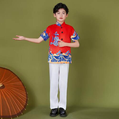 高档儿童赛合唱表演服装小学生诗男朗诵比幼儿歌园女儿童中式主持