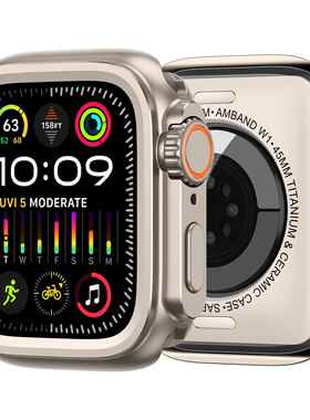 秒变ultra金属iwatch10保护壳适用苹果手表AppleWatch ultra2表带一体旋钮后盖改装SE表壳89代全包保护套46mm