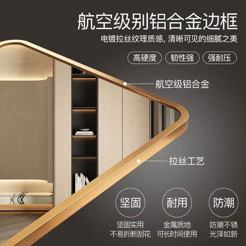 轻奢全身镜挂卧式家用穿衣壁镜室关挂UVR墙镜子贴墙自粘入户玄试