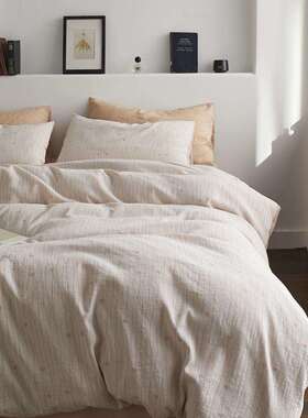 A类四端6高0支空气提花纯棉水洗棉件套感三层纱a类色织布全棉质床