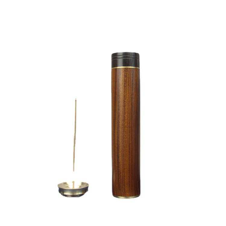 桶黄铜大号黑檀木香盒批发筒线香点器香炉卧香盒木质便携镶线香香