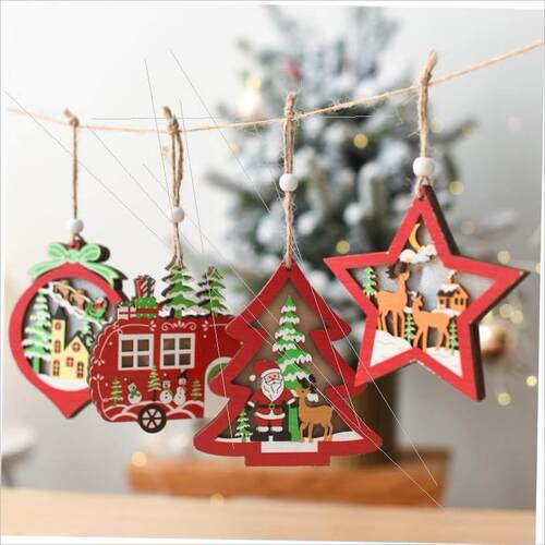 Christmas hollow wooden light up small pendant gift圣诞挂件