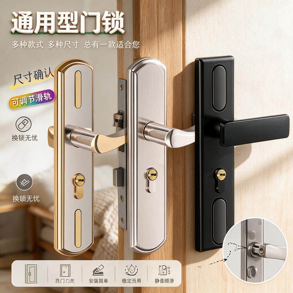 木门门把手室内门锁房门卧室通用型家用房间静音老式换锁不锈钢锁