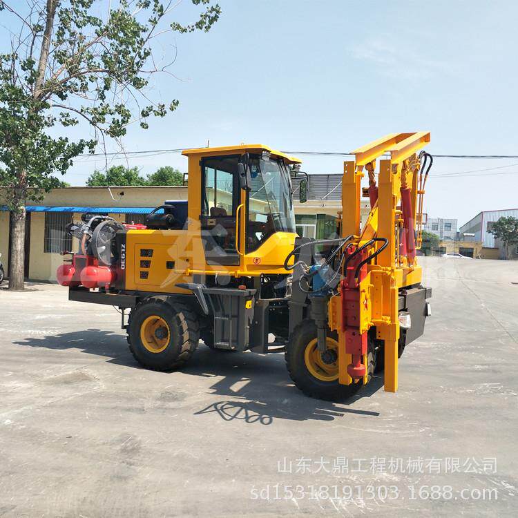 高速公路护栏打桩机60锤头防撞围栏装载机式打拔钻一体机