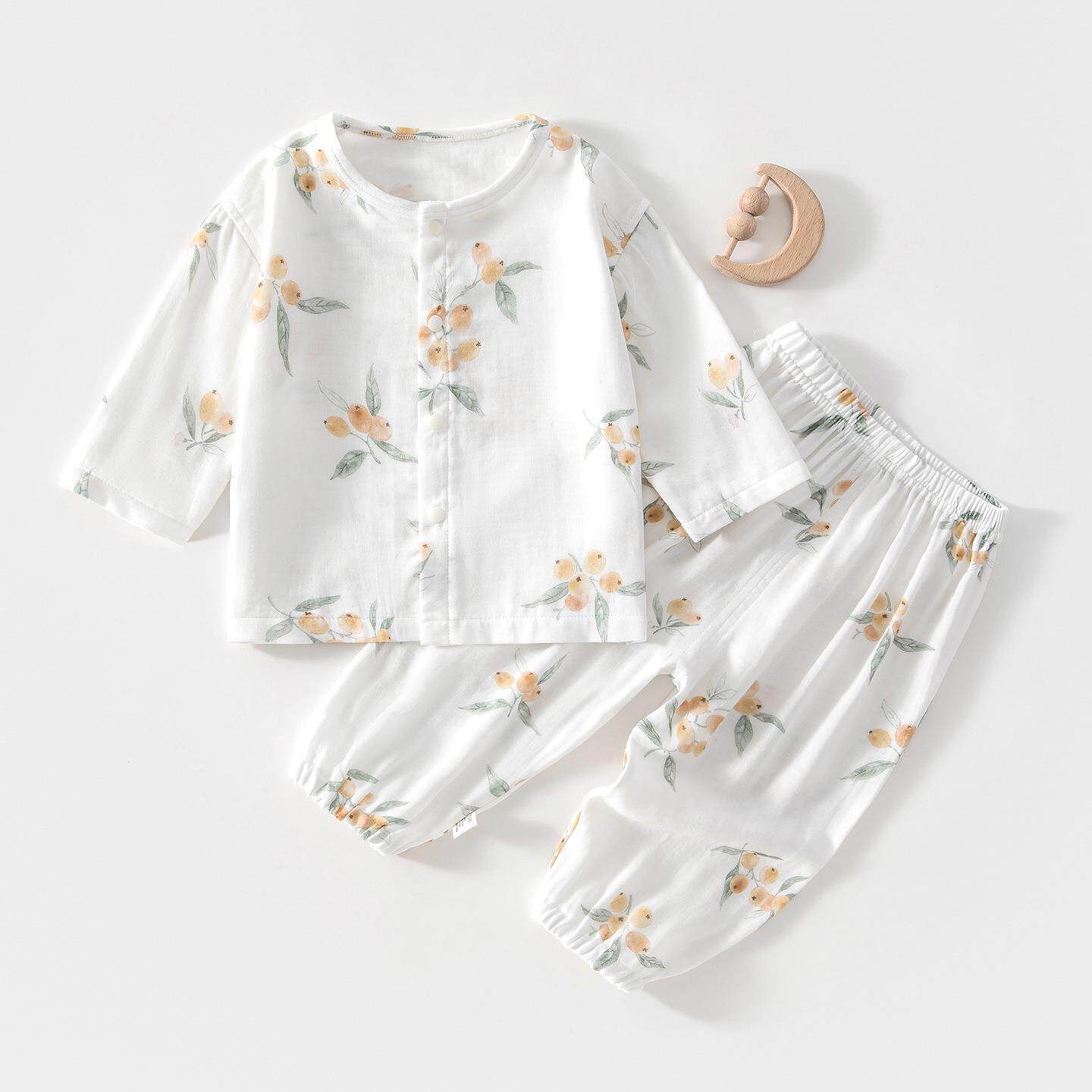 婴儿纱布套装宝宝家居服长袖竹纤维上衣裤子儿童夏季空调服男女童