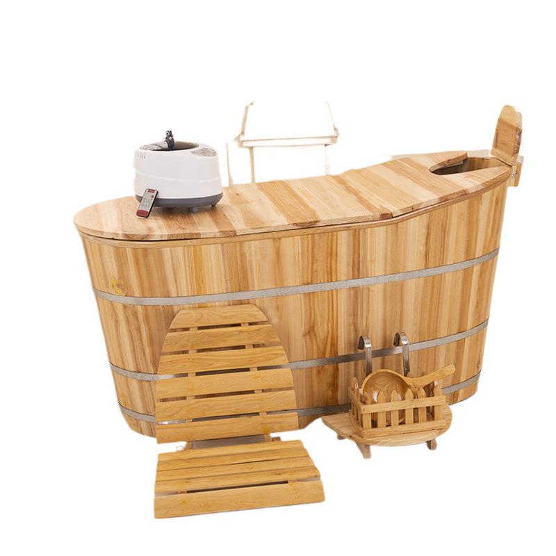 加厚木桶浴桶沐浴桶成人泡澡桶汗蒸熏蒸桶浴缸浴盆实木质原木色款