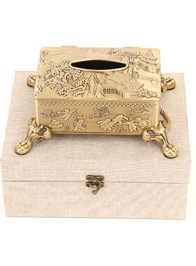 宏全黄铜轻纸巾达意盒创家居装饰品铜纸巾盒铜奢器储物盒铜器摆件