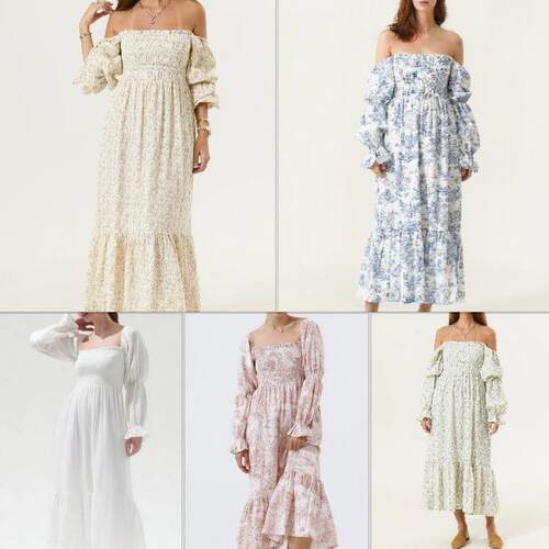 Horn sleeve dress, women's square collar printed floral