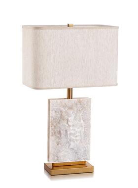 轻奢后现代简约白色磨砂大理石布艺台灯温馨样板房客厅卧室台灯
