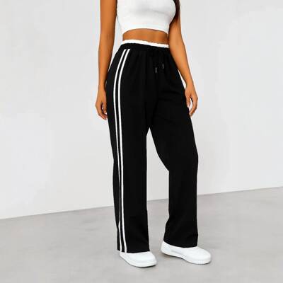 Women Spring Summer Straight Leg Drawstring Casual Pants