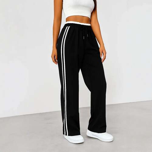 Women Spring Summer Straight Leg Drawstring Casual Pants