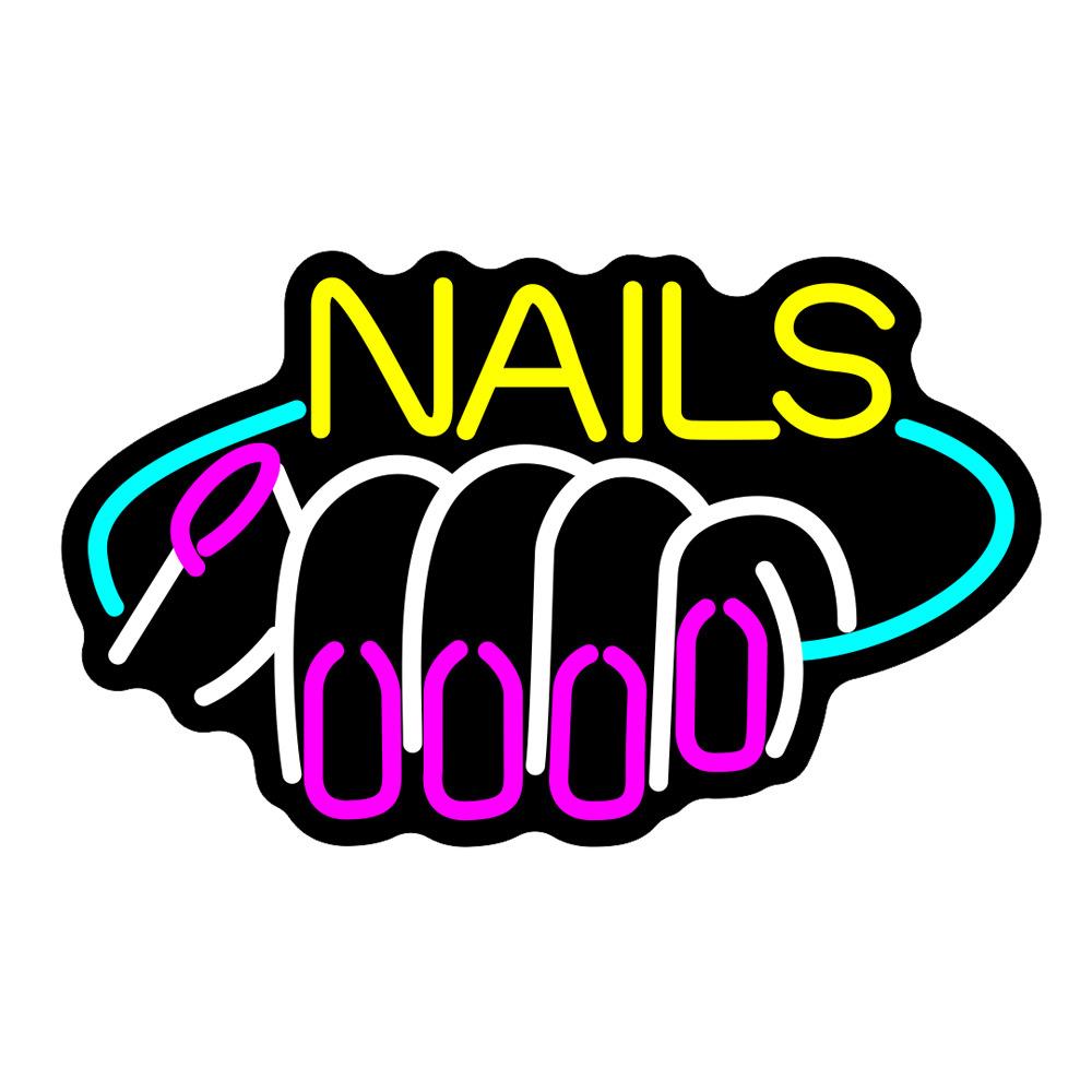 粉色少女手指字母造型灯美甲沙龙指甲nails霓虹灯