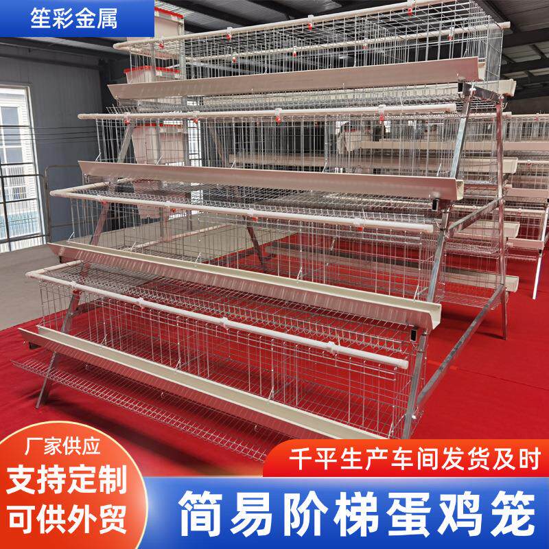阶梯式养殖蛋鸡笼四层四门鸡舍养鸡蛋鸡笼绿食槽白食槽养殖设备