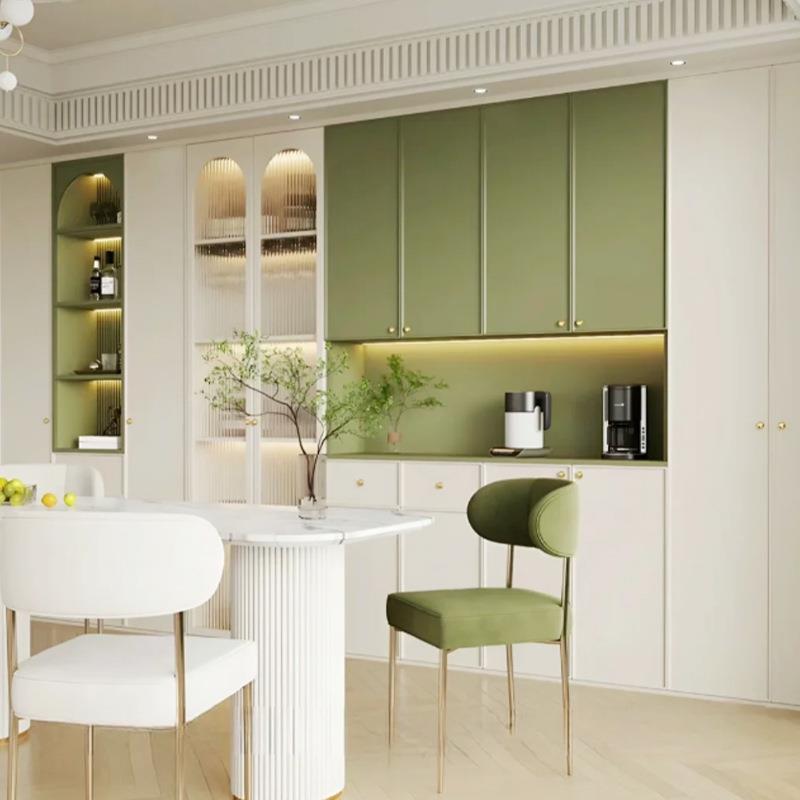 法式橱窄边整体柜全无品牌/定屋制开放式厨房石英岩板实木厨房餐