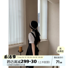 馨帮帮自制连衣裙韩系2024学院，风少女甜美百褶黑色背带裙女夏