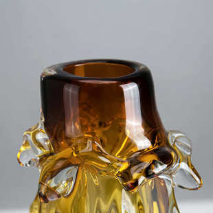 厚重高级感玻璃花瓶水培花器家居软装 饰品工艺品琥珀色大肚瓶摆件