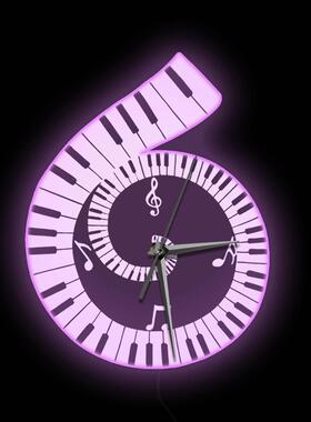 LD灯白色外框挂钟黑白钢装琴不键高FCJ音谱规E则时钟家居饰墙钟