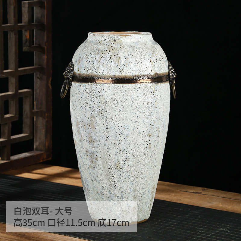 白居家陶瓷景德镇陶罐书房仿古摆件土卧室花瓶餐馆泡双耳羽化