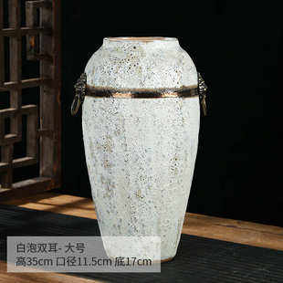 白居家陶瓷景德镇陶罐书房仿古摆件土卧室花瓶餐馆泡双耳羽化