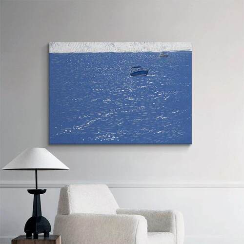 现手装饰油绘大海画小船WGM代波光粼粼肌理客厅玄关抽象蓝色卧室